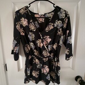 Sienna Sky Black Floral Wrap Blouse Size Small